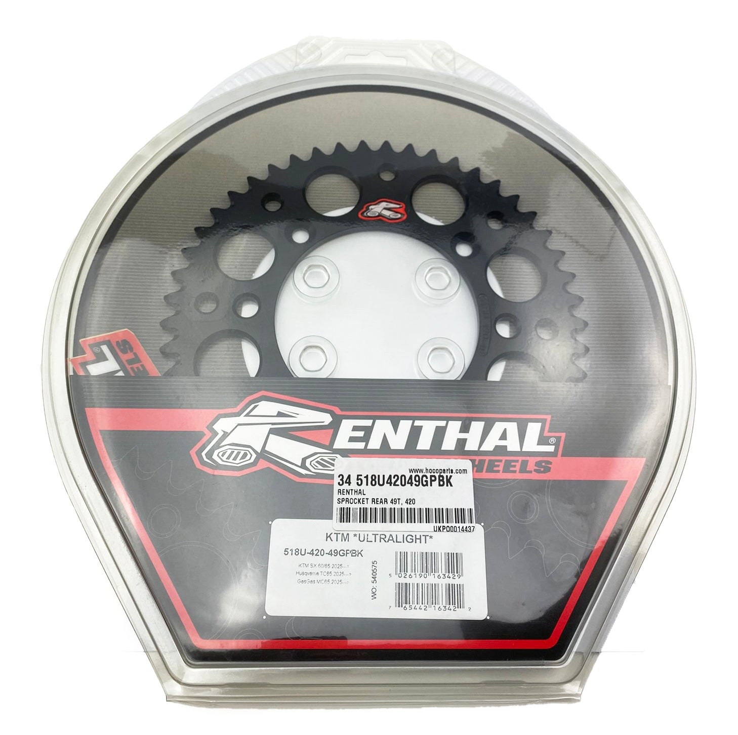 REAR SPROCKET BLACK ALLOY RENTHAL 49T, 2025 GASGAS/HUSQVARNA/KTM, ULTRALITE 518U-420-49GPBK