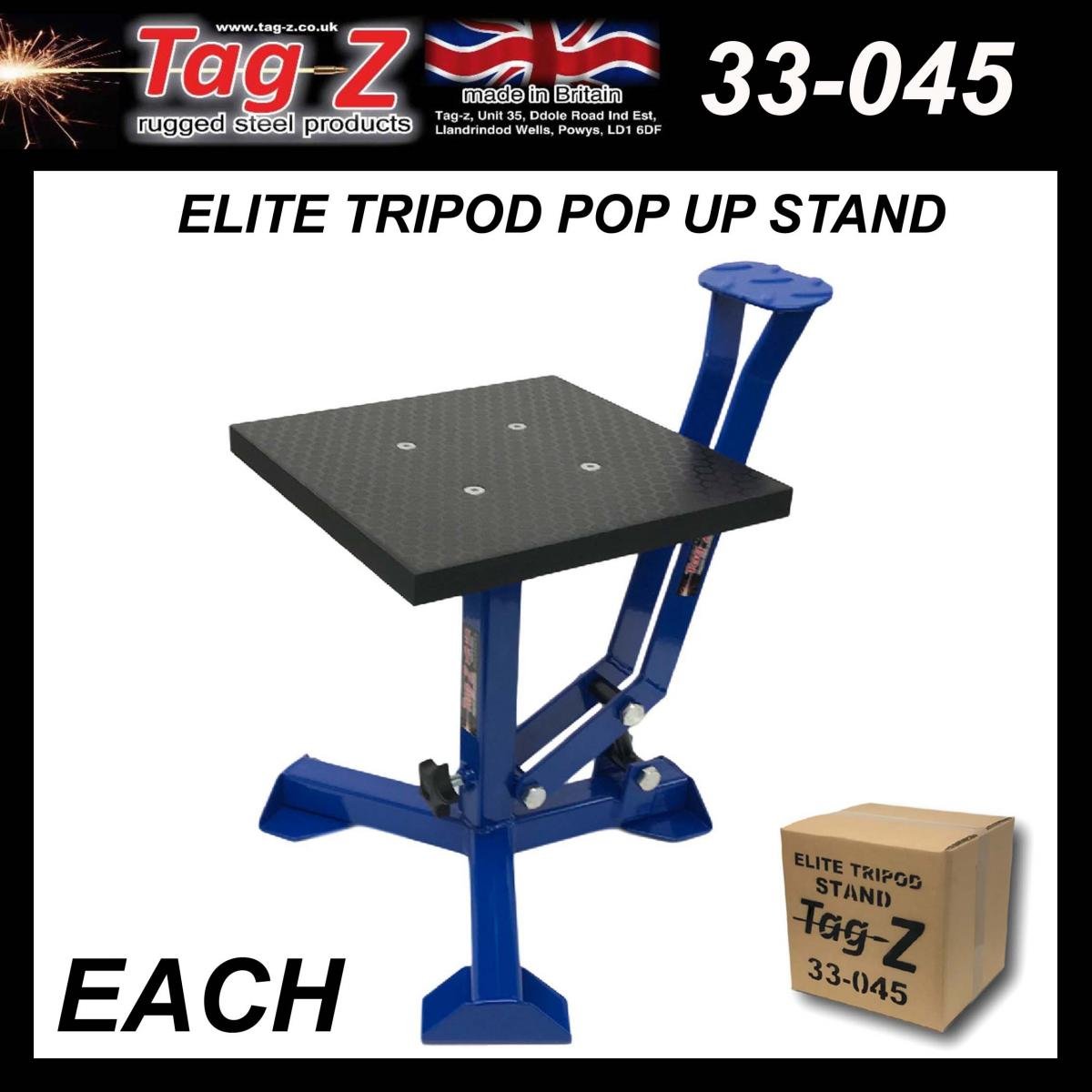 ELITE TRIPOD POP UP STAND, BIG FEET / GLOSS BLUE / TAG-Z, MX STAND PIT PADDOCK ENDURO