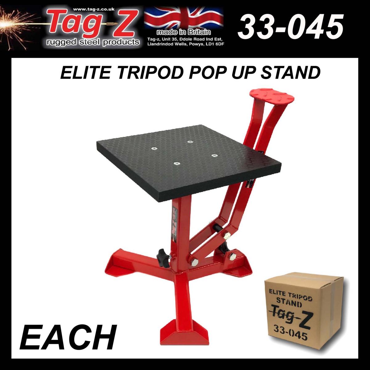 ELITE TRIPOD POP UP STAND, BIG FEET / GLOSS RED / TAG-Z, MX STAND PIT PADDOCK ENDURO