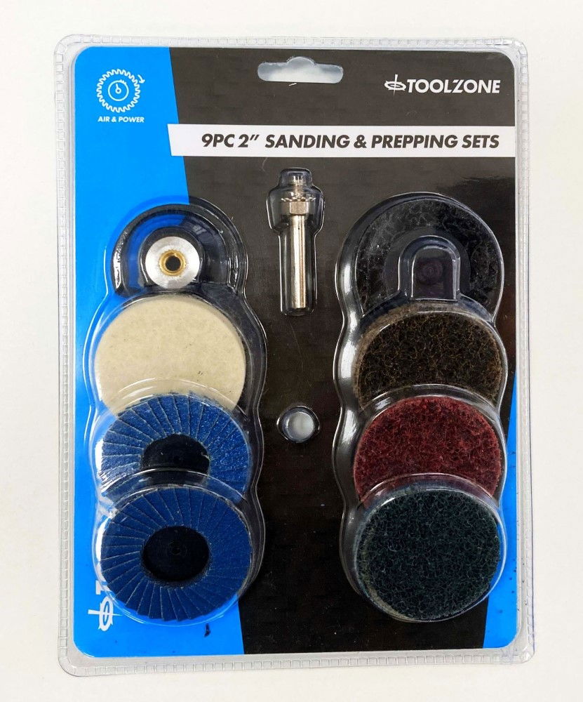 SANDING AND PREPPING SET 9 PIECES 2 36 120 GRIT 1/4 SHANK - TOOLZONE KDPAB159