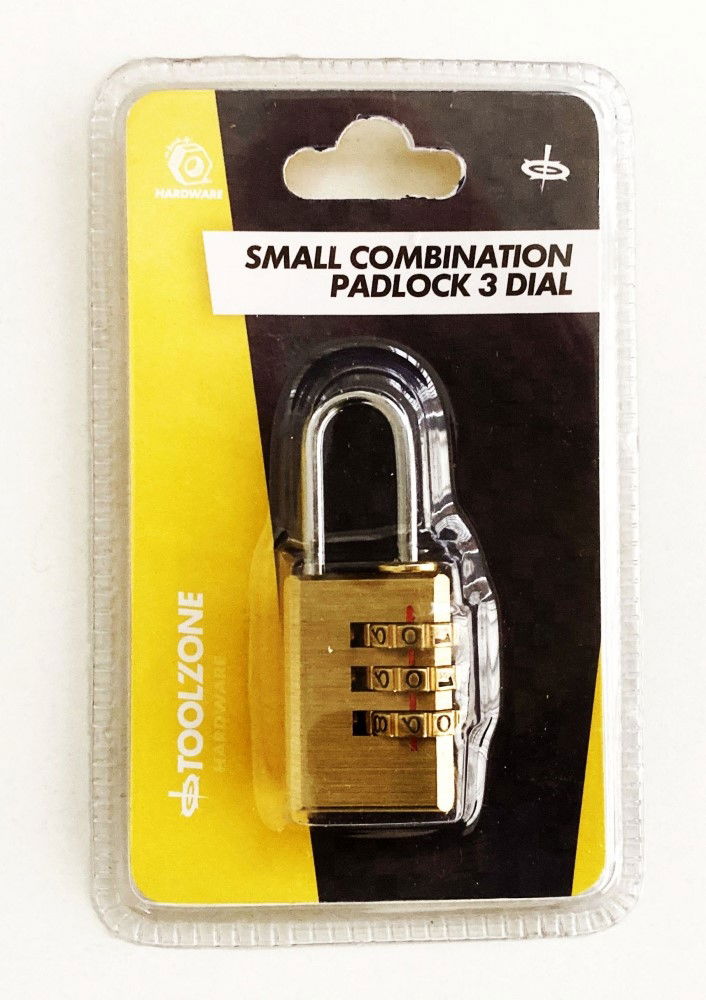PADLOCK COMBINATION 3 DIAL BRASS SMALL - TOOLZONE KDPLK054