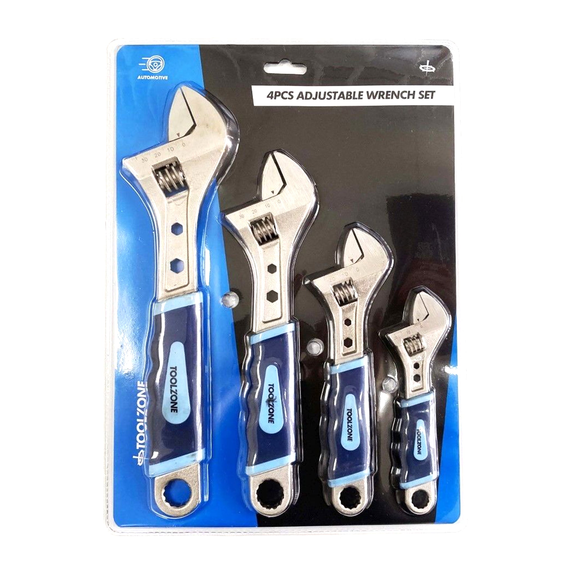 ADJUSTABLE SPANNER SET 4PC 6 8 10 12 SOFT GRIP HANDLES - TOOLZONE KDPSP055