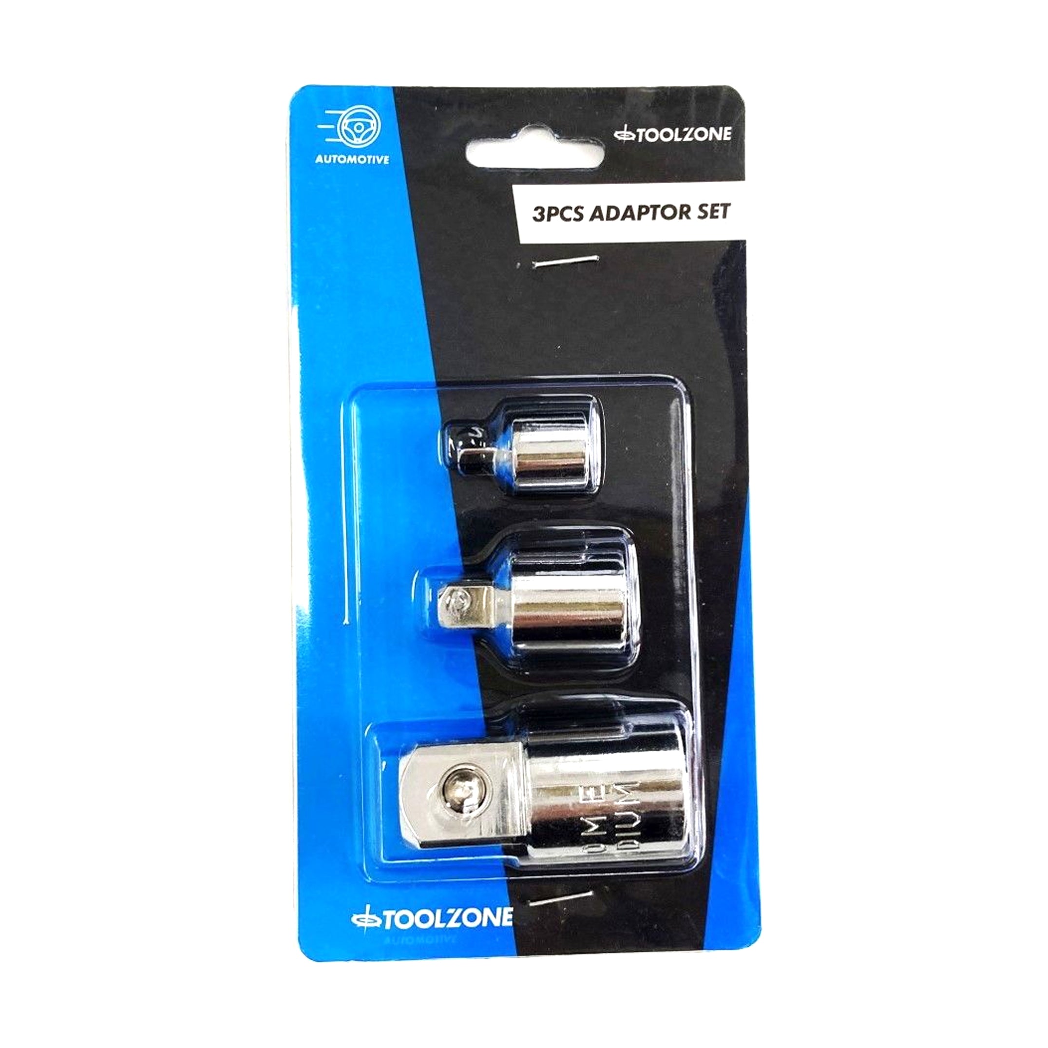 ADAPTOR SET 3 PIECES CRV POLISHED 3/8F TO 1/4M, 1/2 TO 3/8M, 1/2F TO 3/4M - TOOLZONE KDPSS220