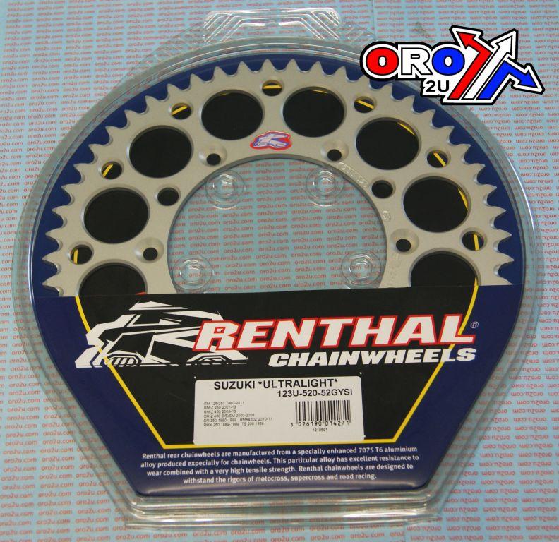 REAR SPROCKET ALLOY RENTHAL, ULTRALITE 123U-520-52GYSI SILVER