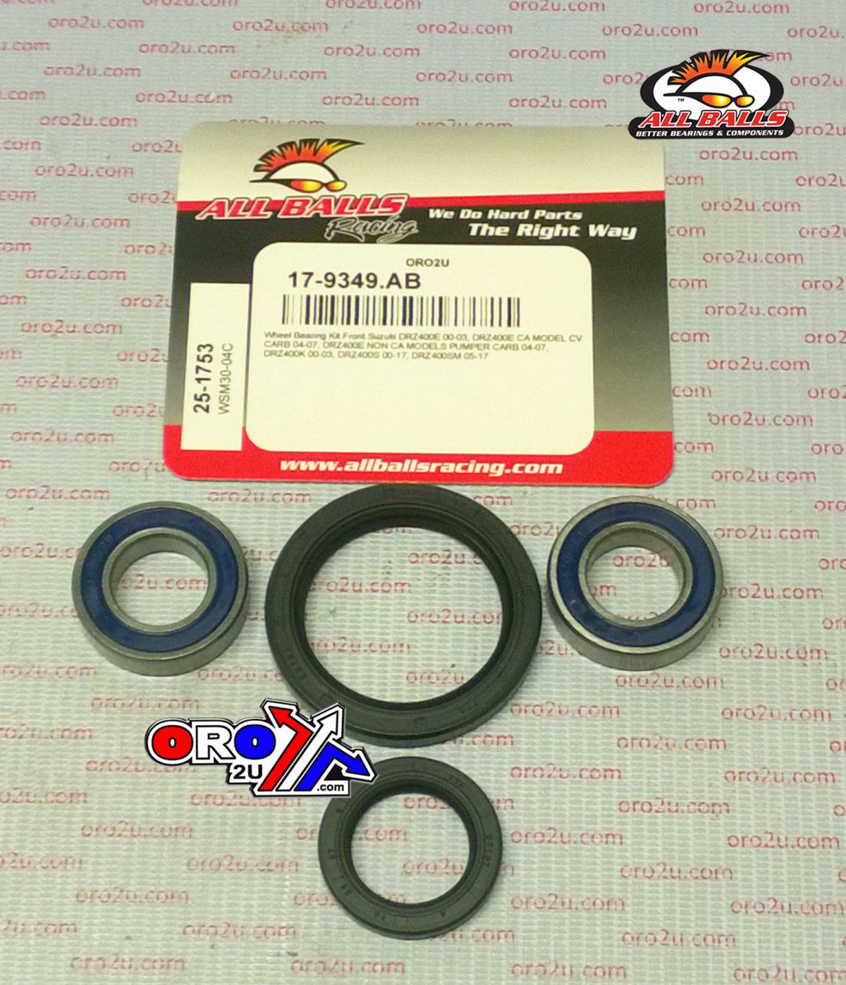 WHEEL BEARING KIT FRONT 00-22 SUZUKI DRZ400E/K/S/SM, ALLBALLS 25-1753 ROAD/DIRT