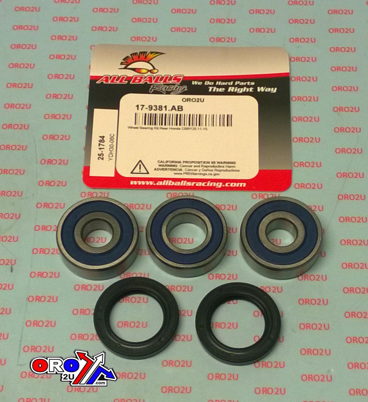 WHEEL BEARING KIT REAR 11-15 HONDA CBR125, ALLBALLS 25-1784 ROAD