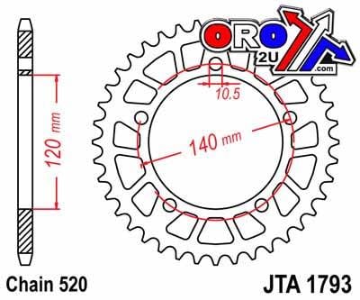 REAR SPROCKET ALLOY JTA1793.42, CHAIN CONVERSION 520