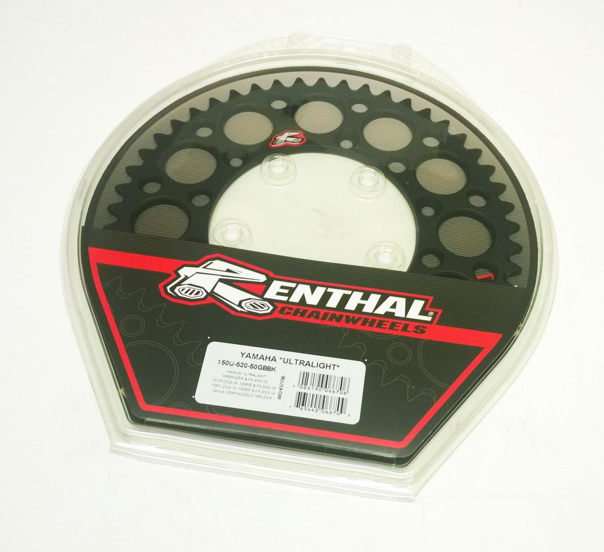 REAR SPROCKET ALLOY RENTHAL, ULTRALITE 150U-520-50GBBK BLACK