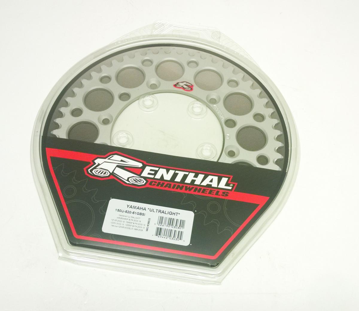 REAR SPROCKET ALLOY RENTHAL, ULTRALITE 150U-520-51GBSI SILVER, 150-520-51GBSI
