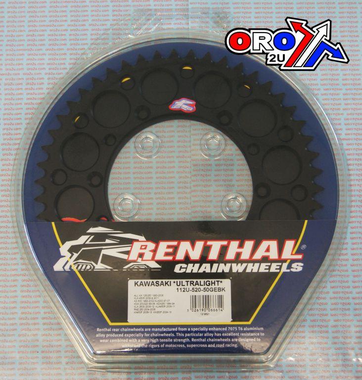 REAR SPROCKET ALLOY RENTHAL, ULTRALITE 112U-520-50GEBK BLACK, 112U-520-50GEBK