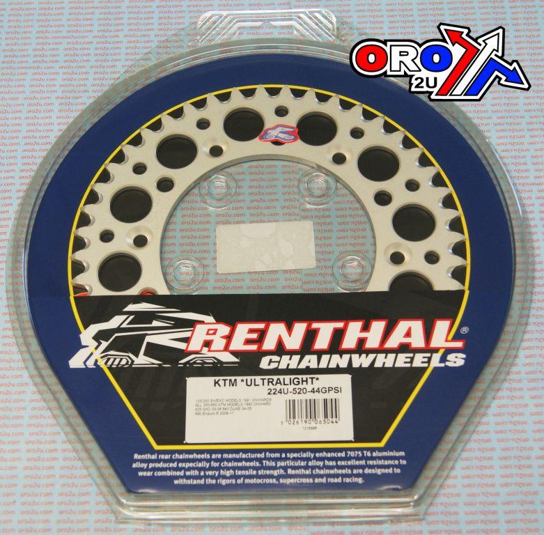 REAR SPROCKET ALLOY RENTHAL, ULTRALITE 224U-520-44GPSI SILVER