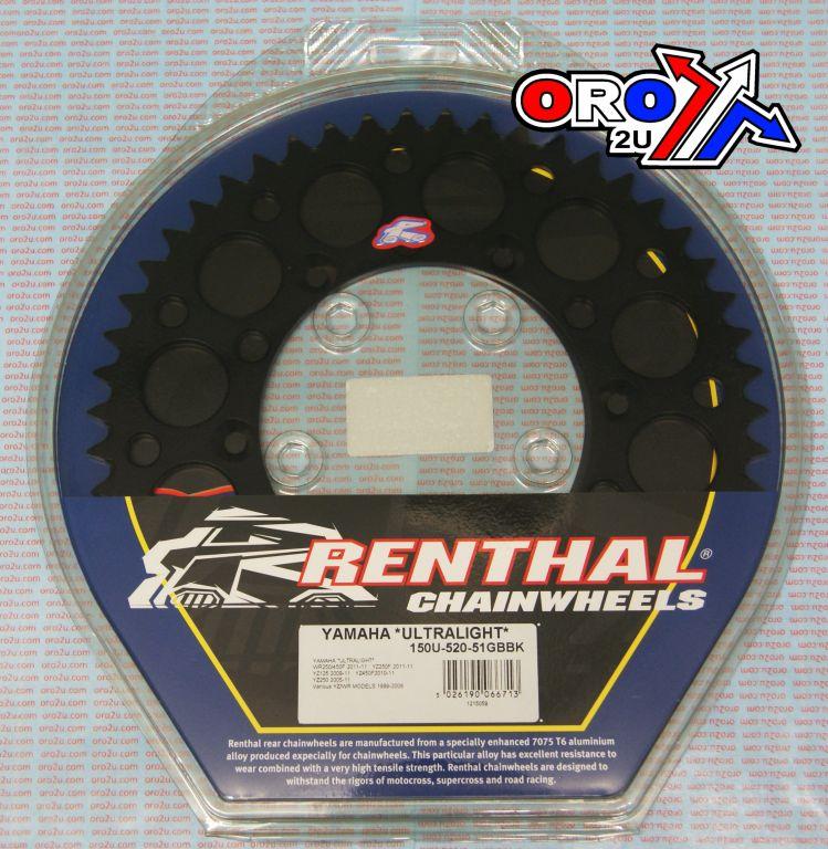 REAR SPROCKET ALLOY RENTHAL, ULTRALITE 150U-520-51GBBK BLACK, 150U-520-51GBBK
