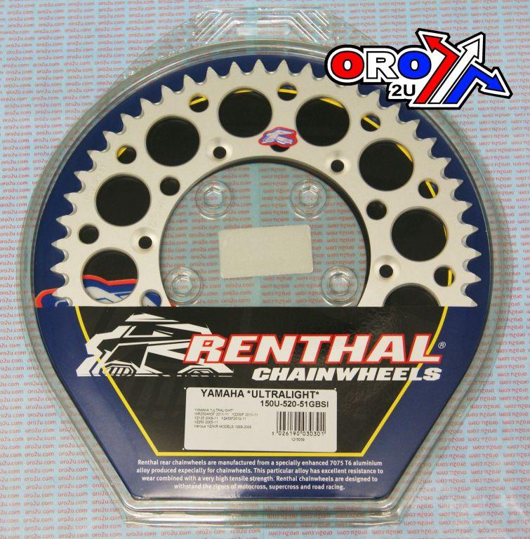 REAR SPROCKET ALLOY RENTHAL, ULTRALITE 150U-520-51GBSI SILVER, 150-520-51GBSI
