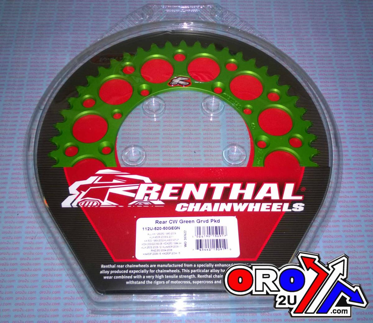 REAR SPROCKET ALLOY RENTHAL, ULTRALITE 112U-520-50GEGN GREEN, 112U-520-50GN