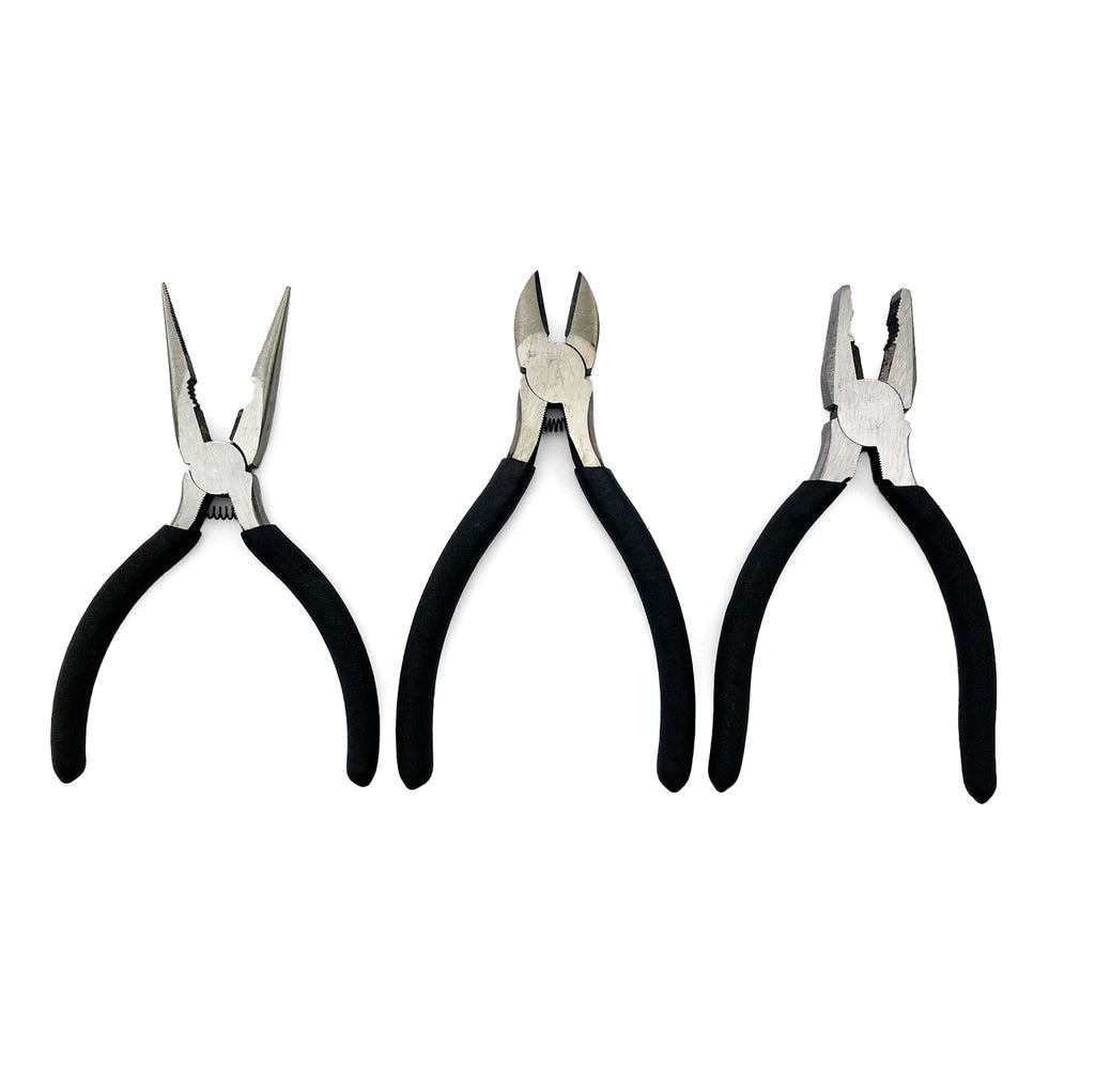 6 INCH STEEL PLIERS (SET OF 3), SNIPS / LONG NOSE / COMBINATION PLIERS