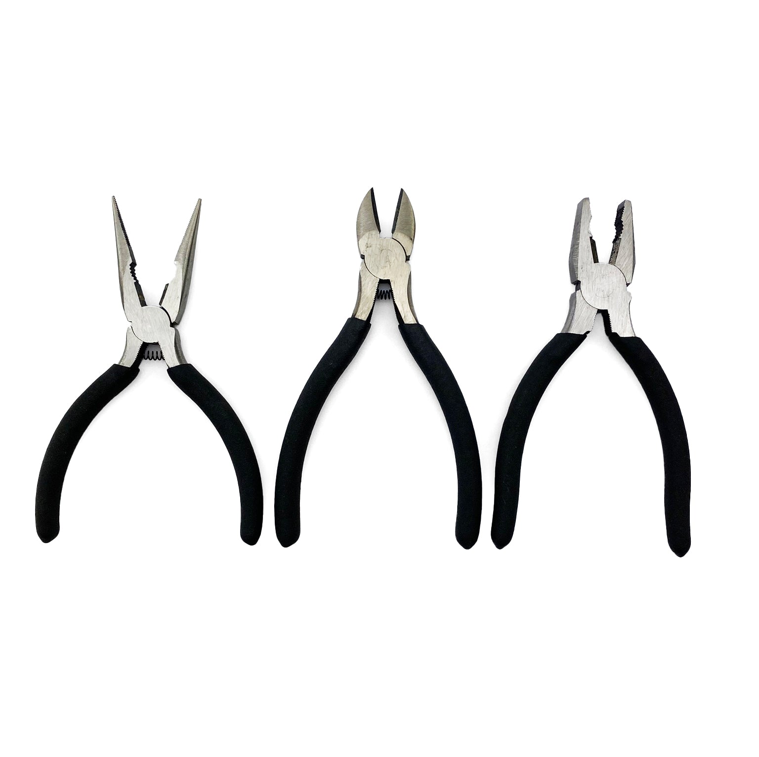 6 INCH STEEL PLIERS (SET OF 3), SNIPS / LONG NOSE / COMBINATION PLIERS