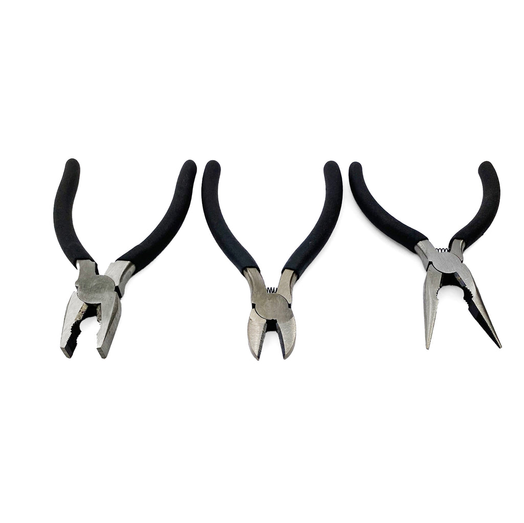6 INCH STEEL PLIERS (SET OF 3), SNIPS / LONG NOSE / COMBINATION PLIERS