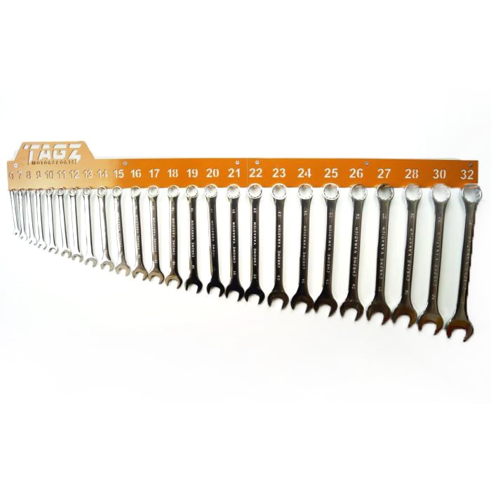 TAGZ SPANNER RACK ORANGE, SUIT 25 SPANNERS 6mm-32mm, SPANNER ORGANISER