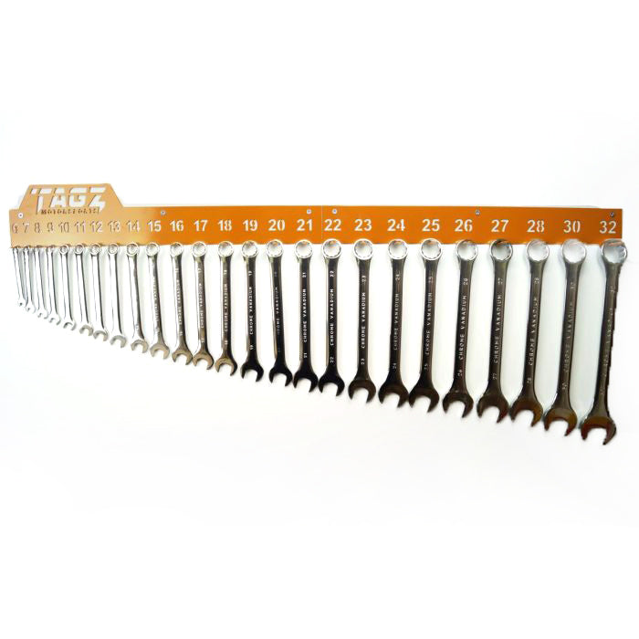 TAGZ SPANNER RACK ORANGE, SUIT 25 SPANNERS 6mm-32mm, SPANNER ORGANISER