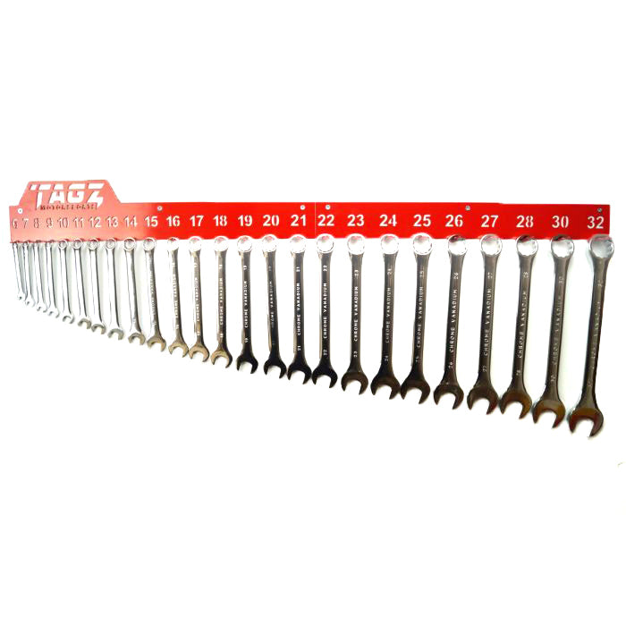 TAGZ SPANNER RACK RED, SUIT 25 SPANNERS 6mm-32mm, SPANNER ORGANISER