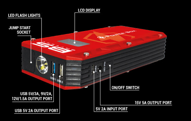 BOOSTER POWER BOX PB-02, JUMP PACK 12V BOOSTER & CHARGE, BOOSTER, POWER SUPPLY, LIGHT, STARTER