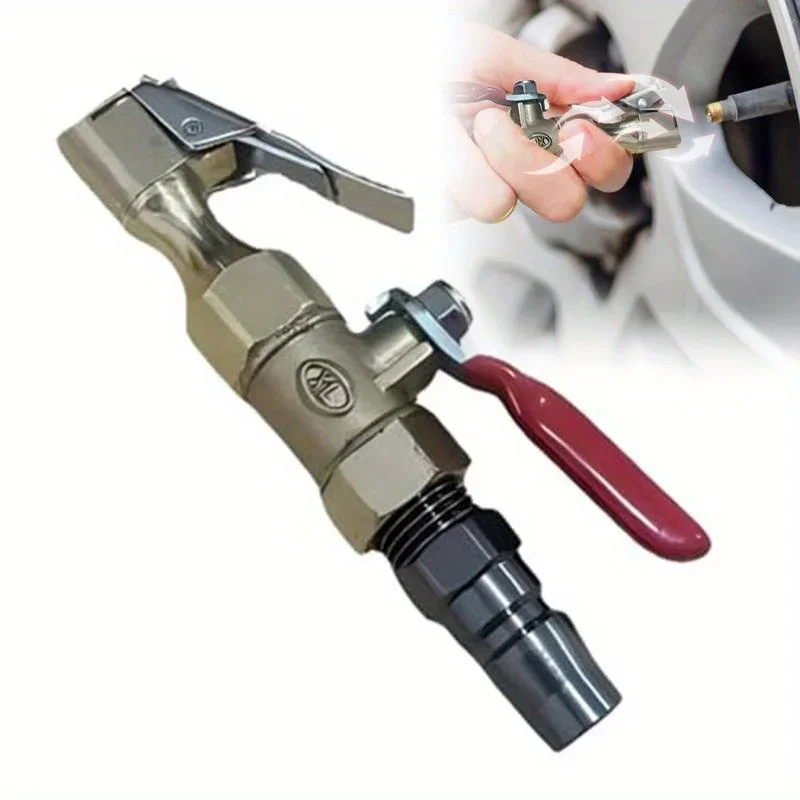 LOCK-ON SCHRADER VALVE CHUCK WITH BALL VALVE 1/4" AIR COMPRESSOR TYRE INFLATOR NOZZLE