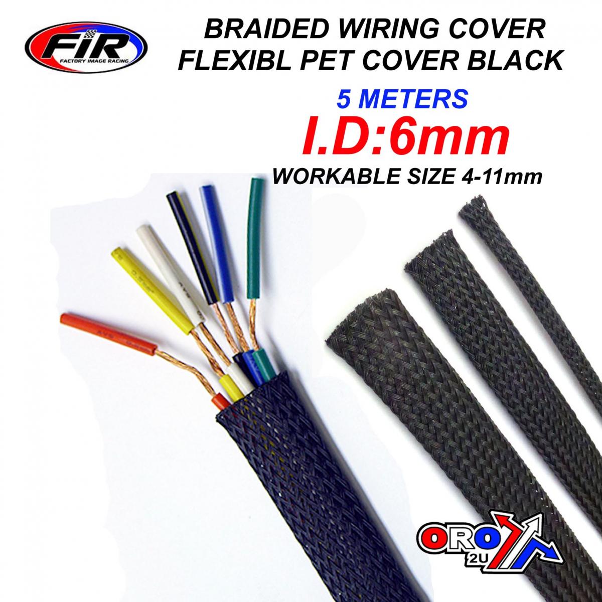 BRAIDED PET COVER 5MTR I.D6mm, FLEXIBL PET WIRING COVER BLACK