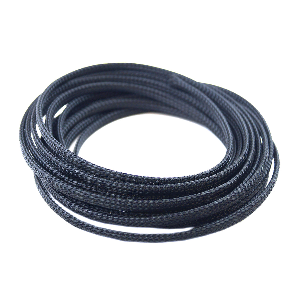 BRAIDED PET COVER 5MTR I.D6mm, FLEXIBL PET WIRING COVER BLACK