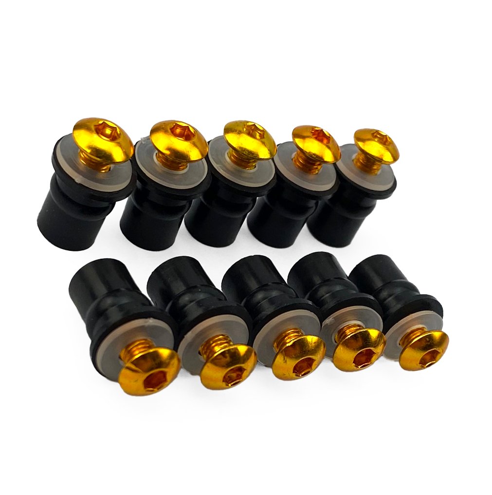 WINDSHIELD BOLT KIT GOLD M5 X 16mm (PACK OF 10) INCLUDES WASHERS AND WELL NUTS