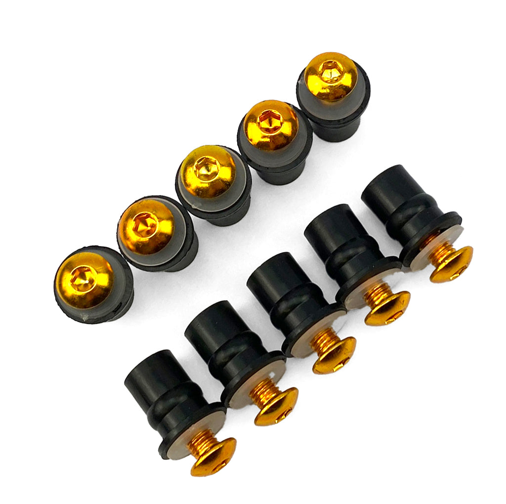 WINDSHIELD BOLT KIT GOLD M5 X 16mm (PACK OF 10) INCLUDES WASHERS AND WELL NUTS