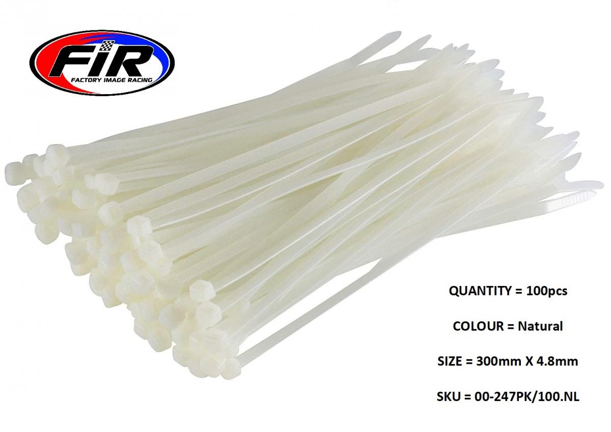 NYLON CABLE ZIP TIES - NATURAL, 300mm x 4.8mm - PACK OF 100