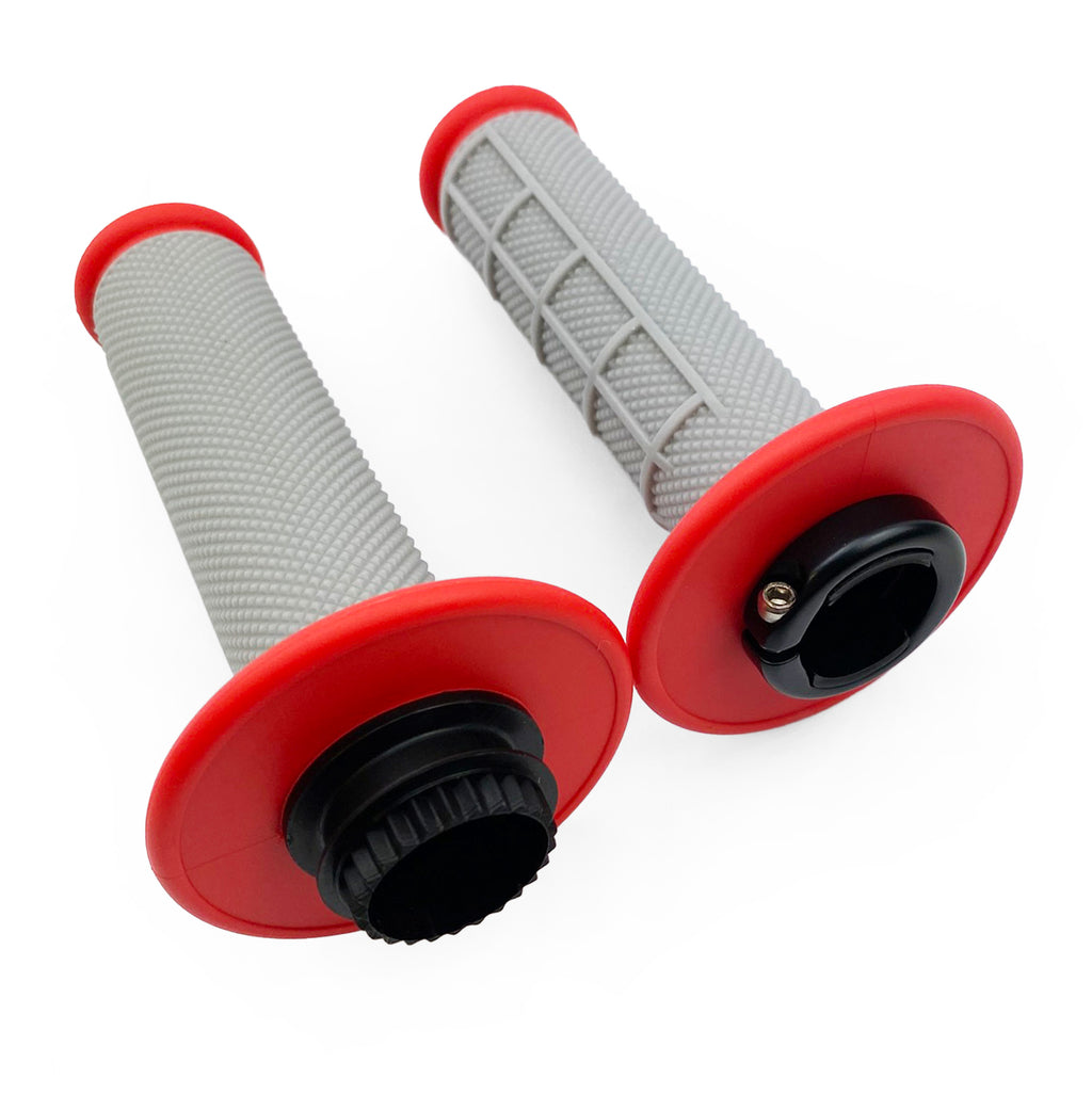 LOCK ON GRIPS HALF WAFFLE, SOFT GREY/RED, MX-08752BD, ODI STYLE, FIR -