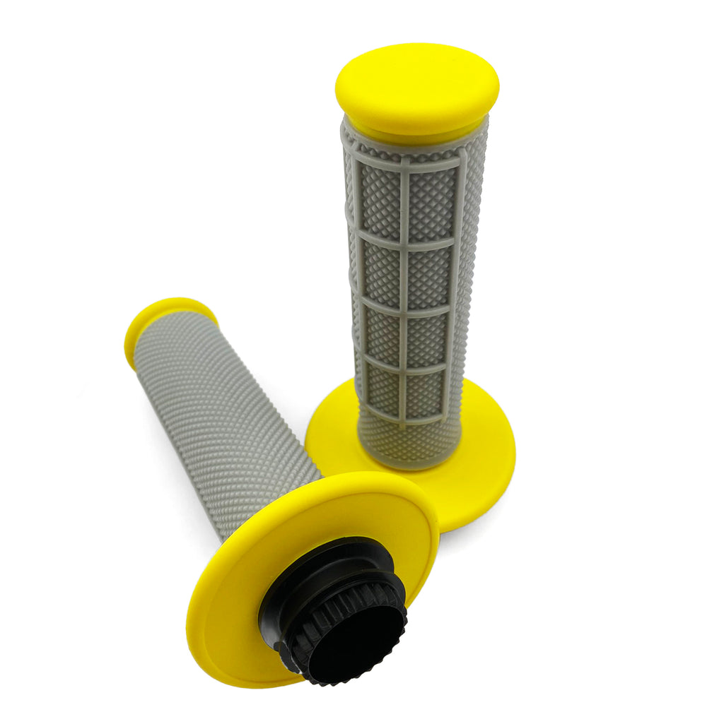 LOCK ON GRIPS HALF WAFFLE, SOFT GREY/YEL, MX-08752YL, ODI STYLE, FIR -