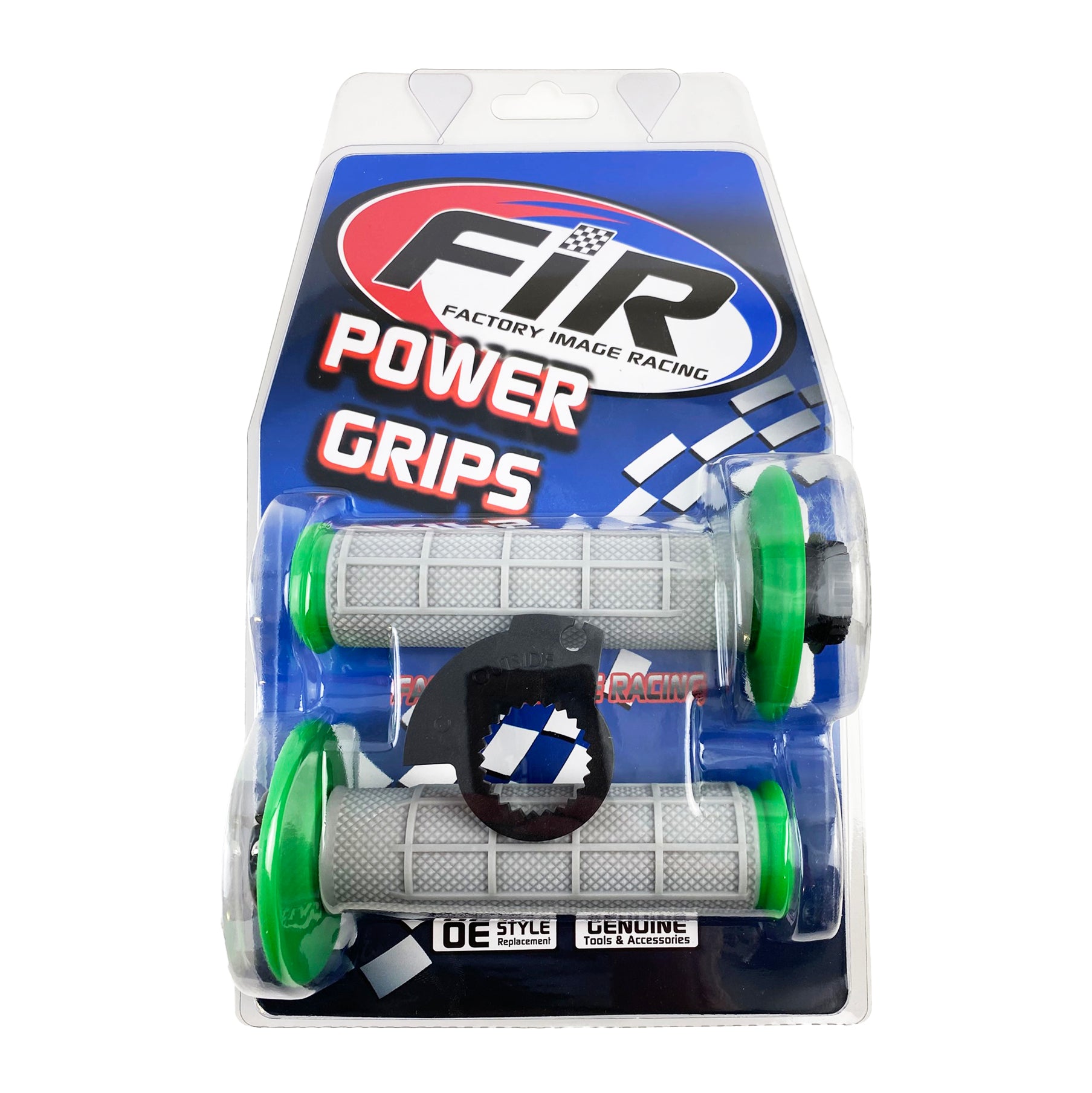LOCK ON GRIP SET KX RM YZ, HALF WAFFLE SOFT GREY/GREEN, ODI STYLE, FIR -