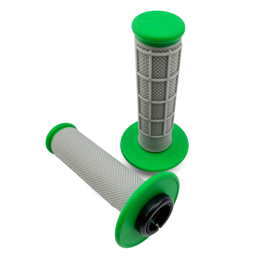 LOCK ON GRIP SET KX RM YZ, HALF WAFFLE SOFT GREY/GREEN, ODI STYLE, FIR -