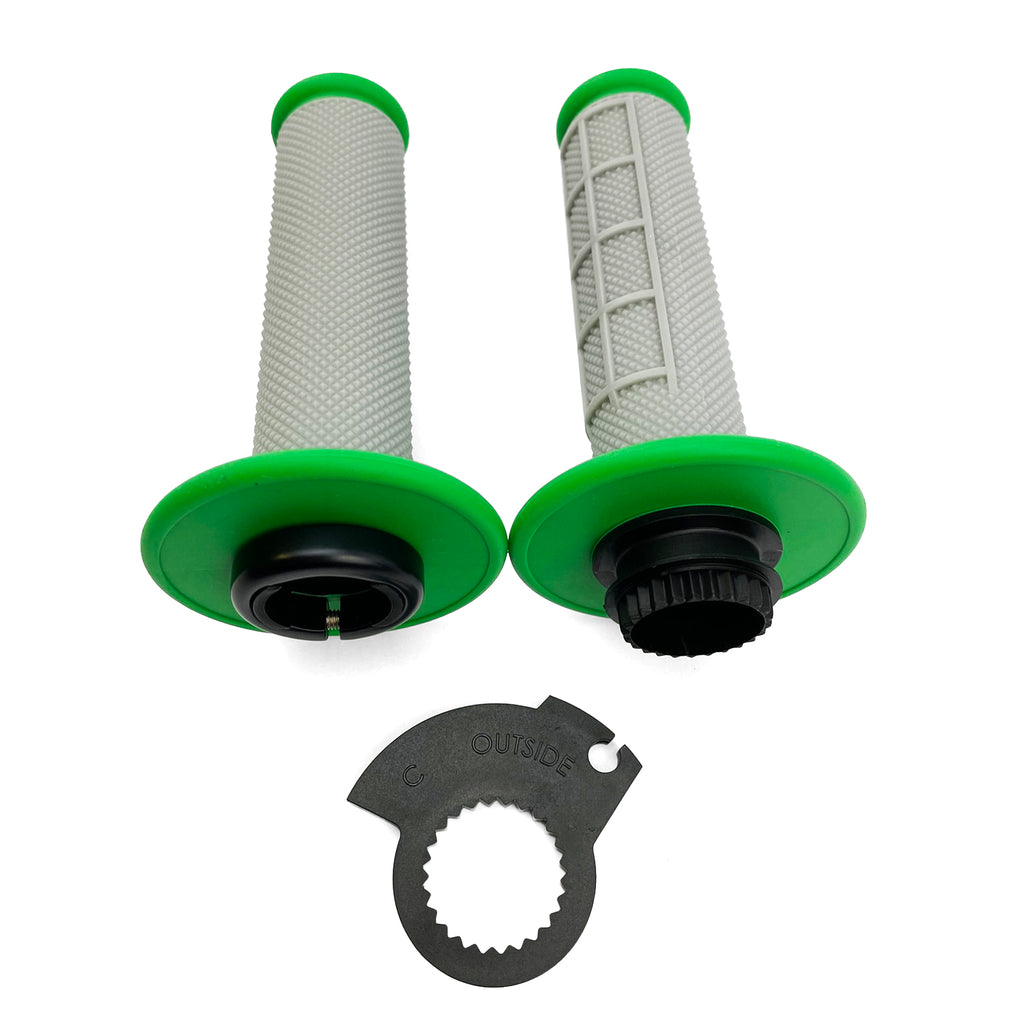 LOCK ON GRIP SET KX RM YZ, HALF WAFFLE SOFT GREY/GREEN, ODI STYLE, FIR -