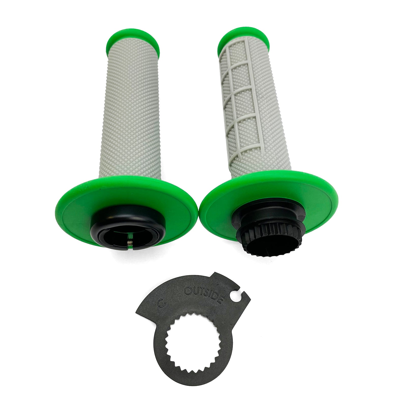 LOCK ON GRIP SET KX RM YZ, HALF WAFFLE SOFT GREY/GREEN, ODI STYLE, FIR -