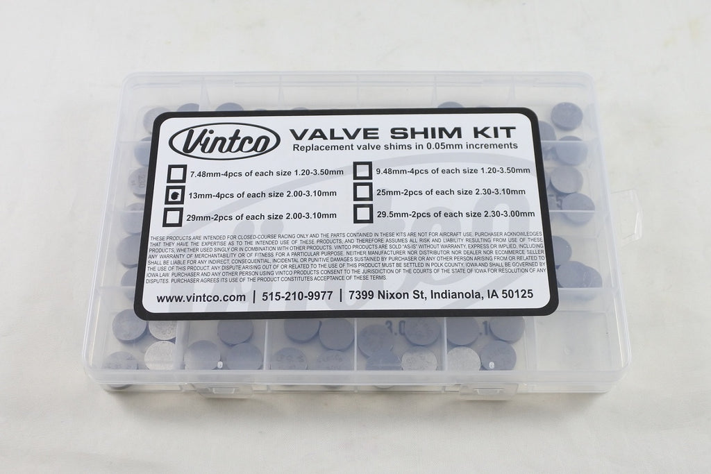 VALVE SHIM KIT 13mm 2.00mm-3.10mm 0.05mm INCREMENTS 4PCS EACH VINTCO 13SHIMKIT