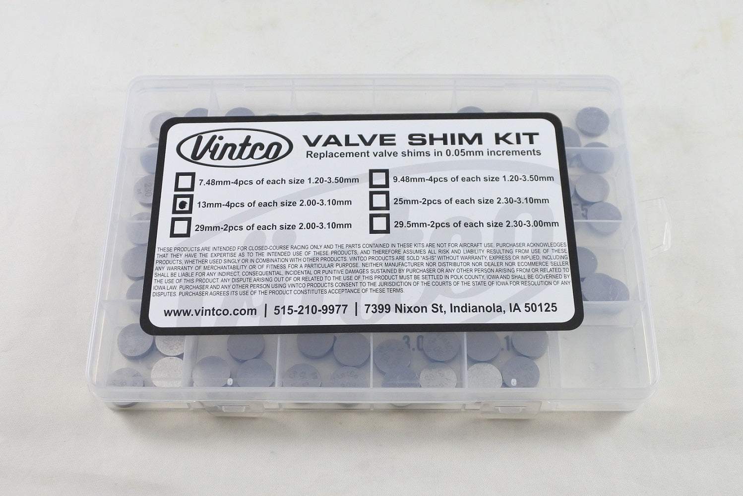 VALVE SHIM KIT 13mm 2.00mm-3.10mm 0.05mm INCREMENTS 4PCS EACH VINTCO 13SHIMKIT