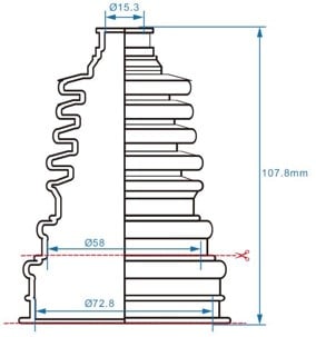 CV BOOT KITUNIVERSAL 72/58 x 15 x 108mm BRONCO AT-08521-1B, CAN AM POLARIS YAMAHA ARTIC CAT SUZUKI