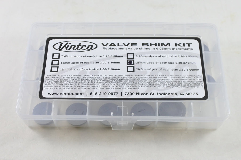 VALVE SHIM KIT 25mm 2PCS EACH SIZE 2.30-3.10mm 0.05mm INCREMENTS VINTCO 25SHIMKIT