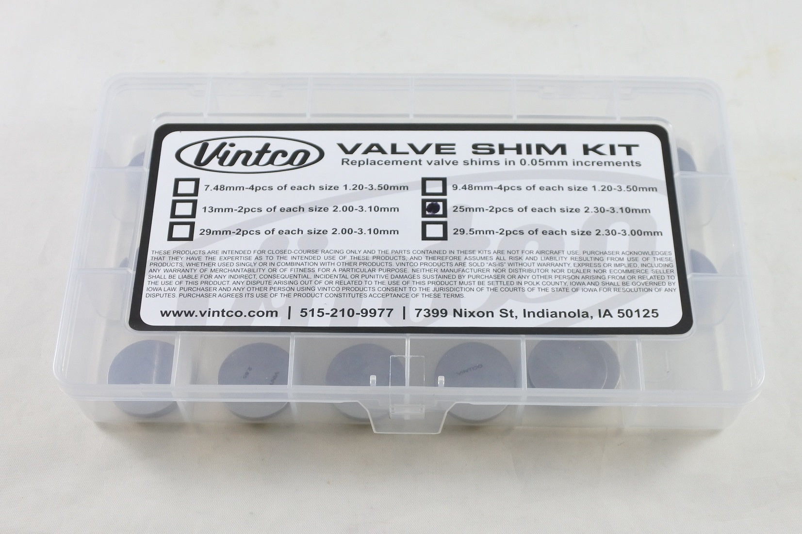 VALVE SHIM KIT 25mm 2PCS EACH SIZE 2.30-3.10mm 0.05mm INCREMENTS VINTCO 25SHIMKIT