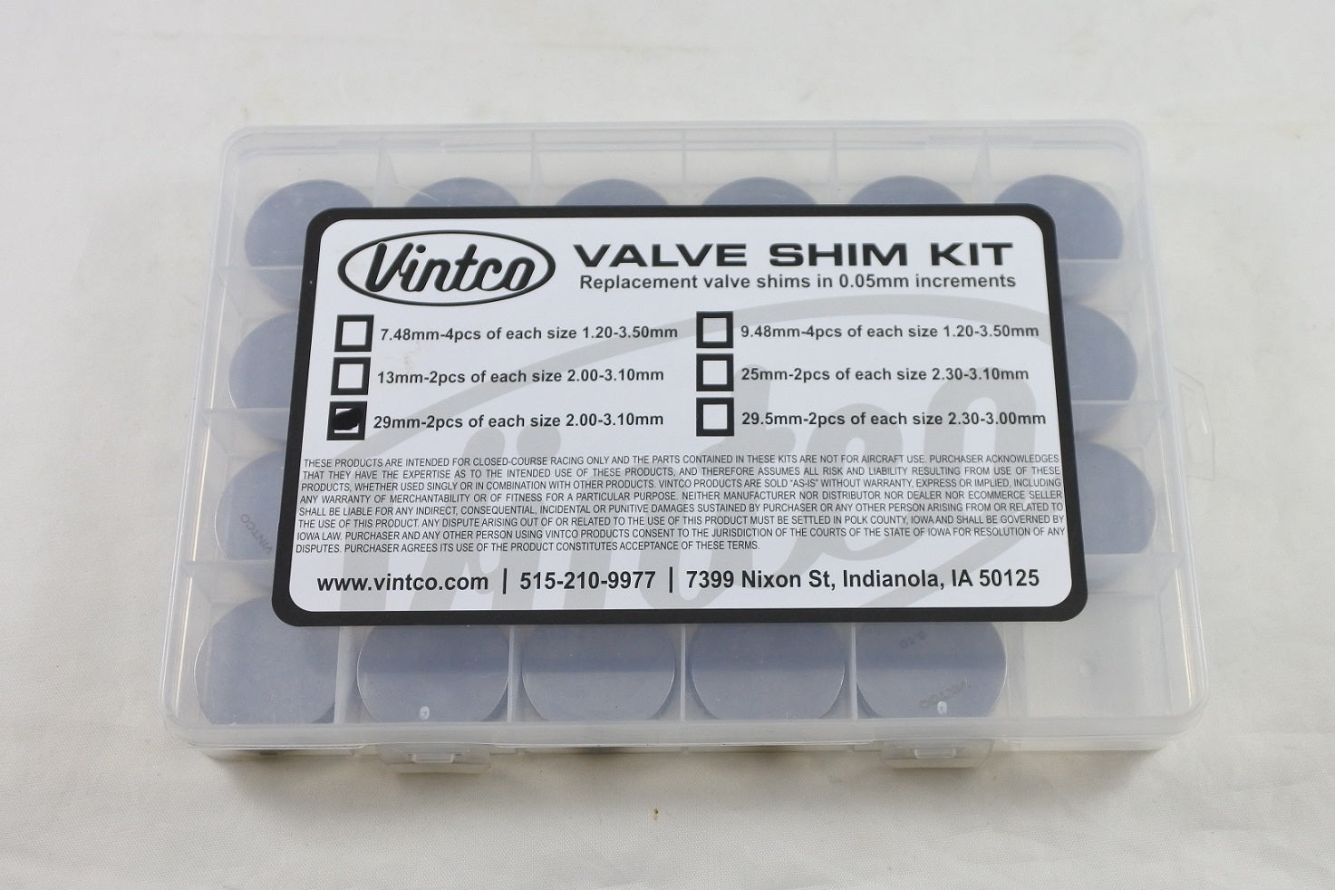 VALVE SHIM KIT 29mm 2PCS EACH SIZE 2.00mm-3.10mm 0.05mm INCREMENTS VINTCO 29SHIMKIT