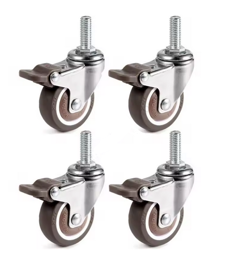 4Pcs 2" M10 SOFT RUBBER UNIVERSAL WHEEL 360° SWIVEL ALL WITH BRAKES