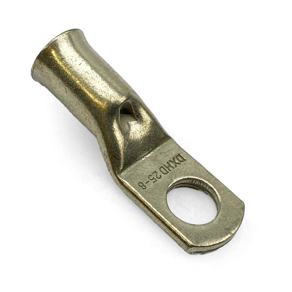 EACH 8mm RING TERMINAL COPPER 25mm2, TO SUIT CABLE OD 5.6mm