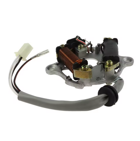 STATOR COIL YAMAHA PW50 4 WIRE [SQUARE BLOCK CONNECTOR 3 PINS USED + SINGLE WIRE FEMAL BULLET]