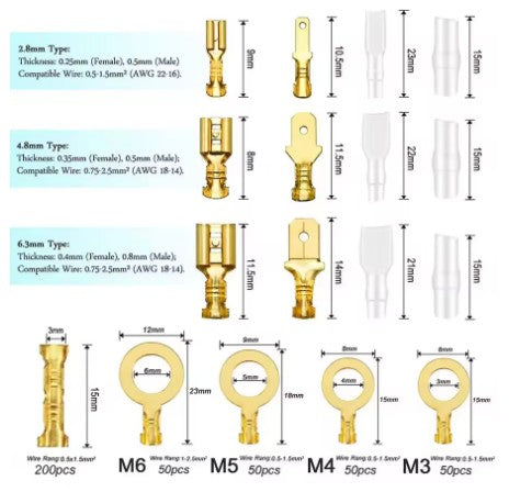 CRIMP TERMINALS KIT 2.8 4.8 6.3mm MALE AND FEMALE WIRE CONNECTOR INSULATED SLEEVES SN-48B