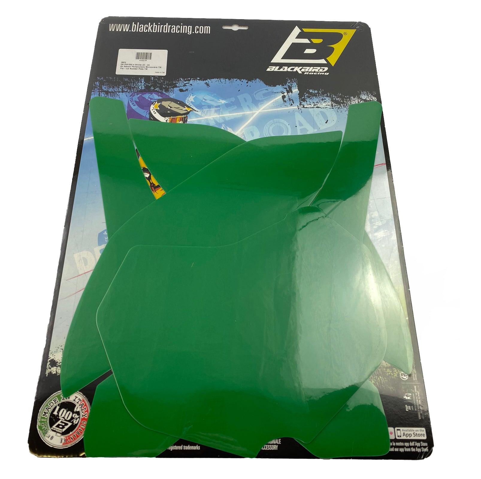 TM 4-STROKE 250-300 ENDURO 2022-25 PRE CUTS, BLACKBIRD 3823/30 GREEN, NUMBER BOARD BACKGROUNDS