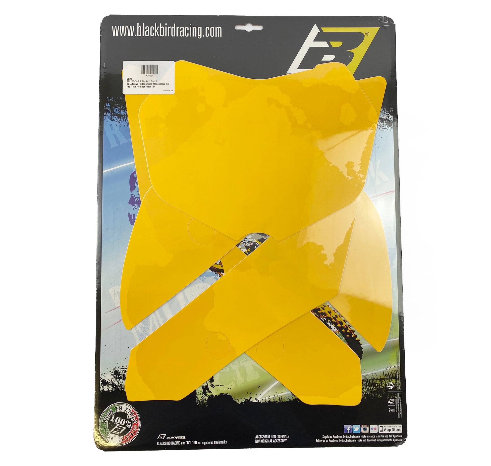 TM 4-STROKE 250-300 ENDURO 2022-25 PRE CUTS, BLACKBIRD 3823/40 YELLOW, NUMBER BOARD BACKGROUNDS