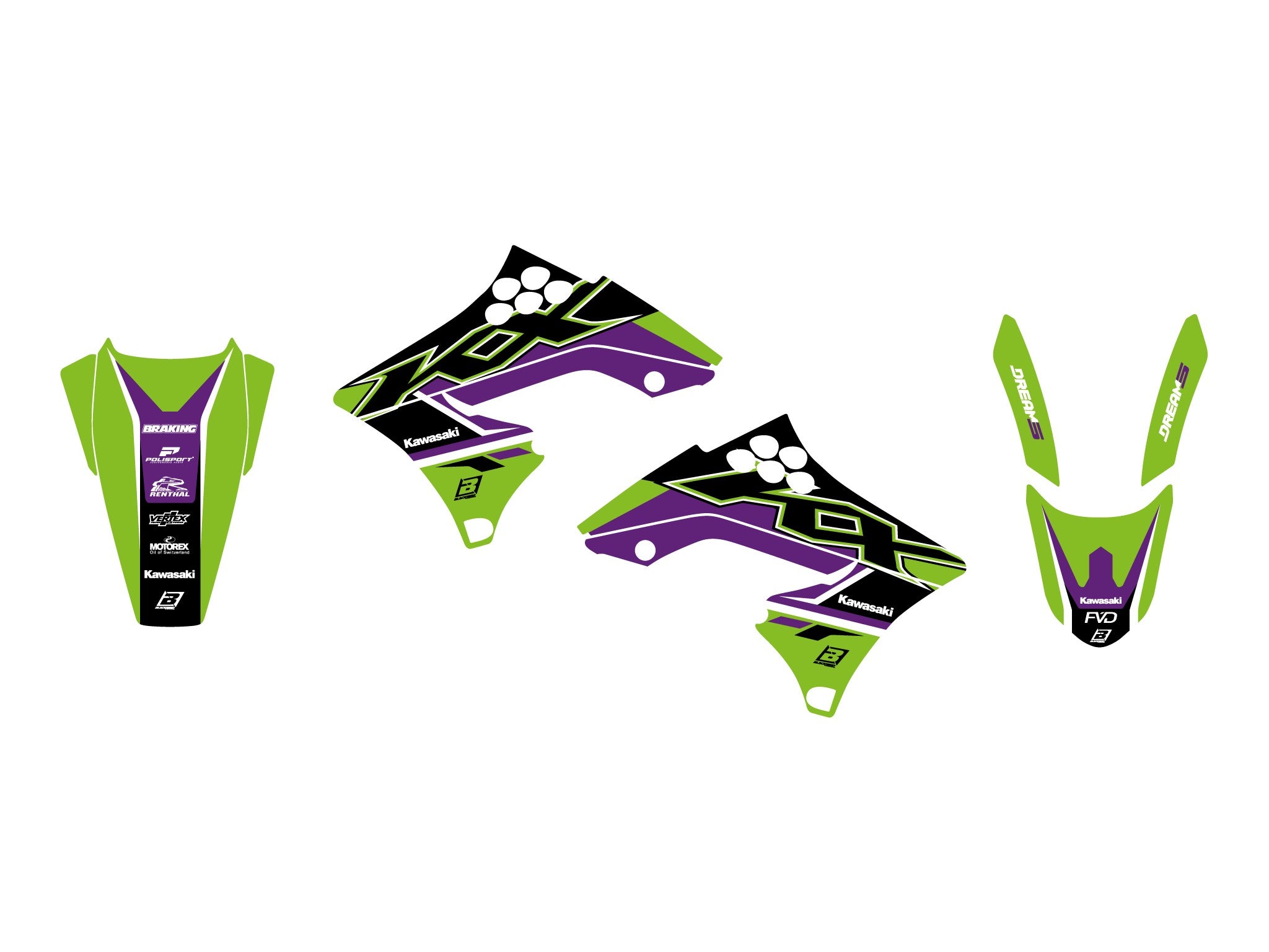 09-12 KXF250 DREAM 5 GRAPHICS, BLACKBIRD DECAL KIT 2418AB